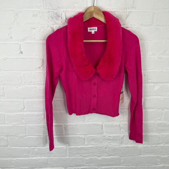 Revolve Women's Superdown Milana Faux Fur Cardigan Sweater Hot Pink Size XS NWT - Picture 4 of 8